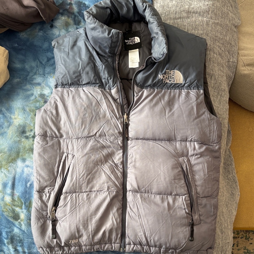 The North Face Two-Tone Gray Puffer Vest, 700 fill - Medium